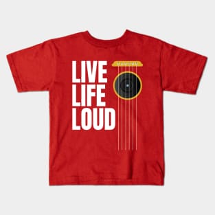 Live Life Loud - Music Lovers Design with Guitar Strings and Loudspeaker Kids T-Shirt